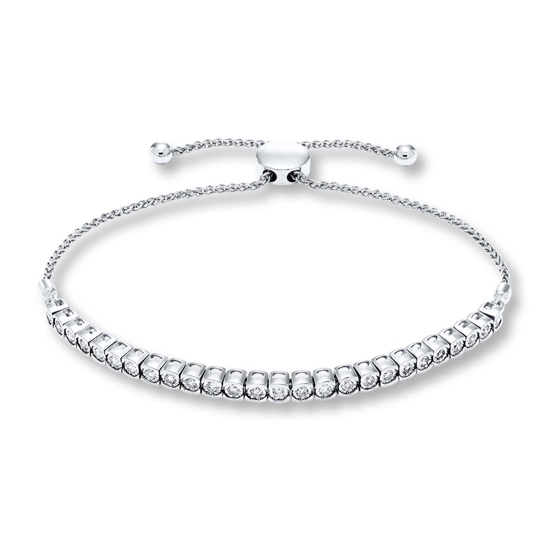 Main Image 1 of Diamond Bolo Bracelet 1/2 ct tw Round-cut 10K White Gold