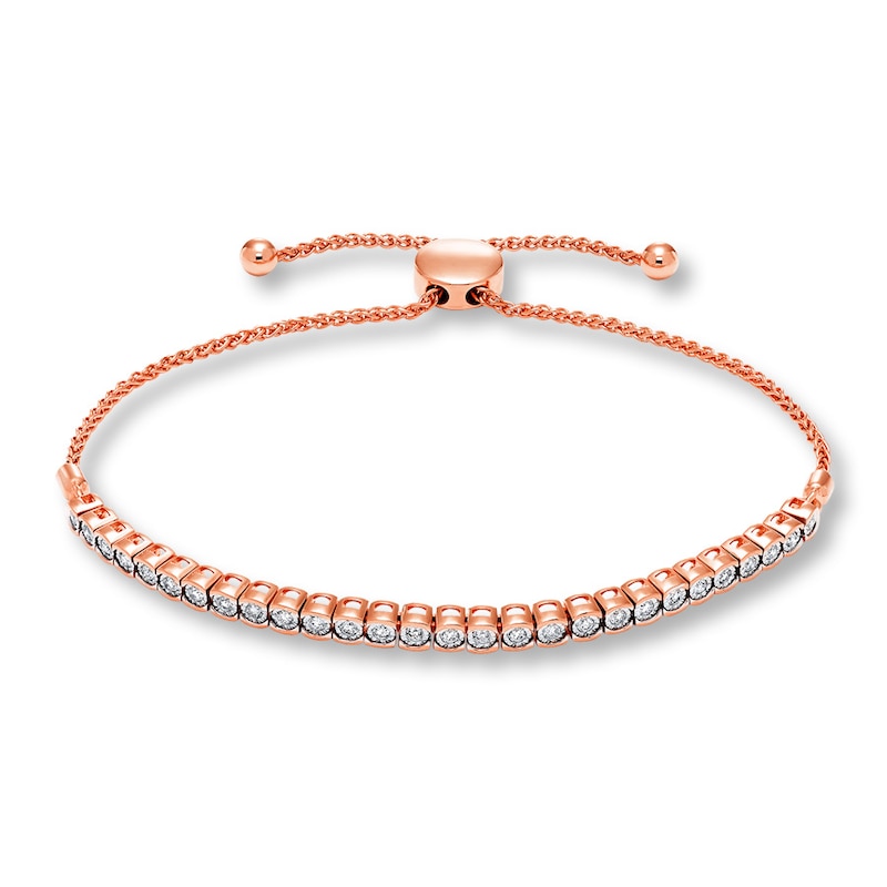 Main Image 1 of Diamond Bolo Bracelet 1/4 ct tw Round-cut 10K Rose Gold 9.5&quot;