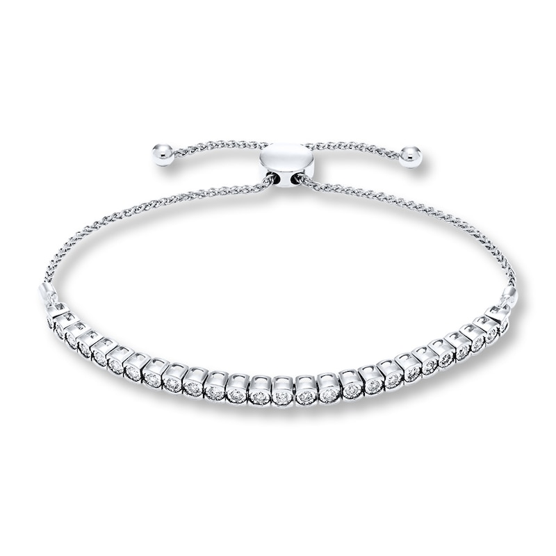 Main Image 1 of Diamond Bolo Bracelet 1/2 ct tw Round-cut Sterling Silver