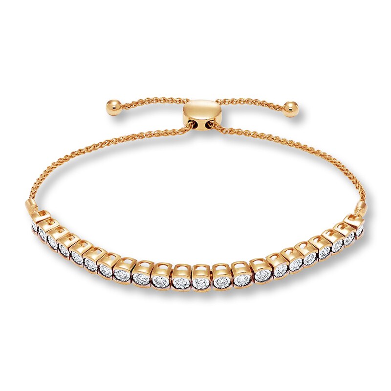 Main Image 1 of Diamond Bolo Bracelet 1 ct tw Round-cut 14K Yellow Gold 9.5&quot;