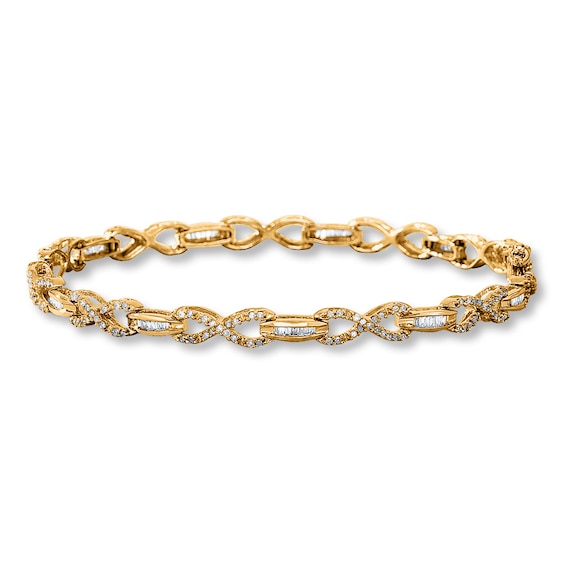 Diamond Infinity Bracelet 1 cttw Baguette & Round 10K Yellow Gold 7.25"