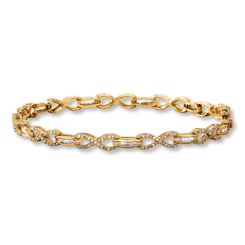 Main Image 1 of Diamond Infinity Bracelet 1 cttw Baguette & Round 10K Yellow Gold 7.25&quot;