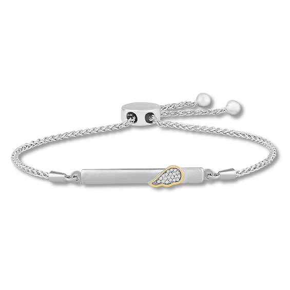 "Be Free" Diamond Wing Bolo Bracelet Sterling Silver & 10K Yellow Gold 9.5"