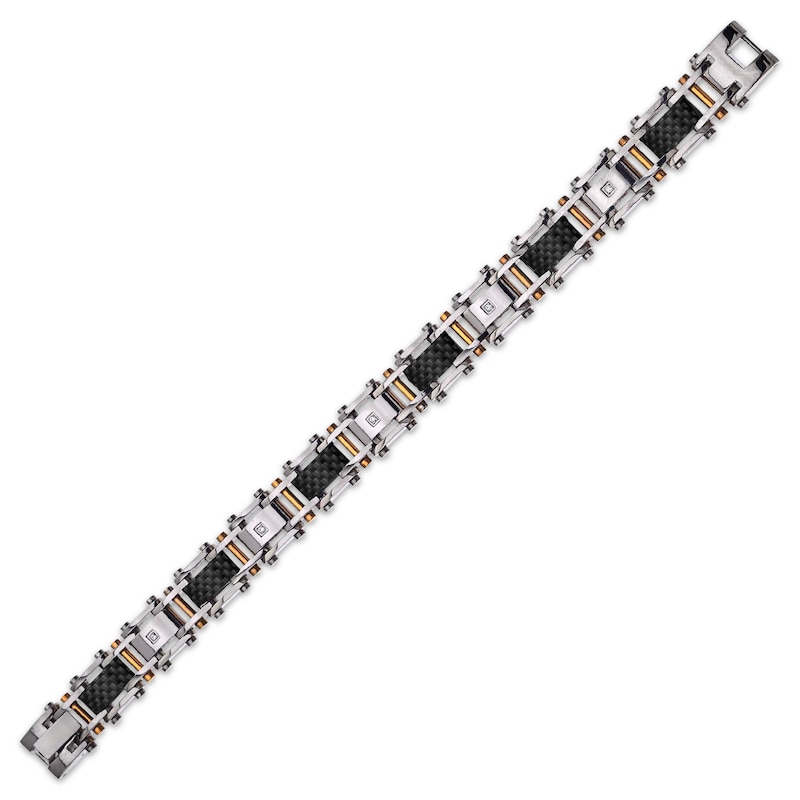 Main Image 2 of Men's Diamond Bracelet Stainless Steel & Black Carbon Fiber 8.5&quot;
