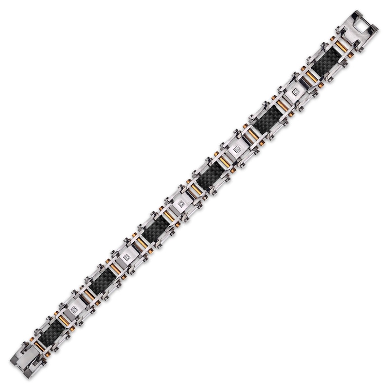 Men's Diamond Bracelet Stainless Steel & Black Carbon Fiber 8.5"