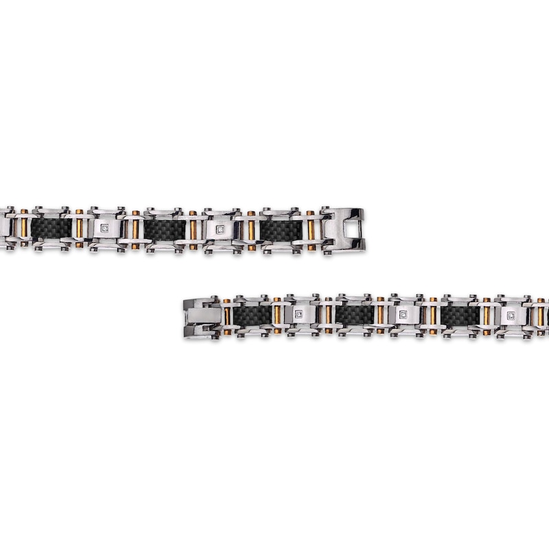 Main Image 3 of Men's Diamond Bracelet Stainless Steel & Black Carbon Fiber 8.5&quot;