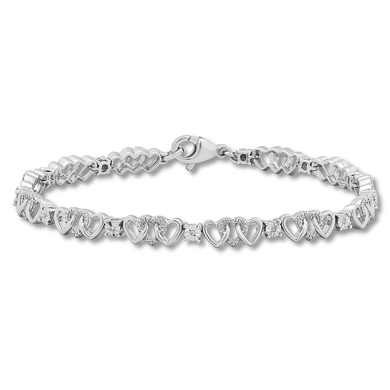 Diamond Heart Bracelet 1/20 ct tw Sterling Silver with 360
