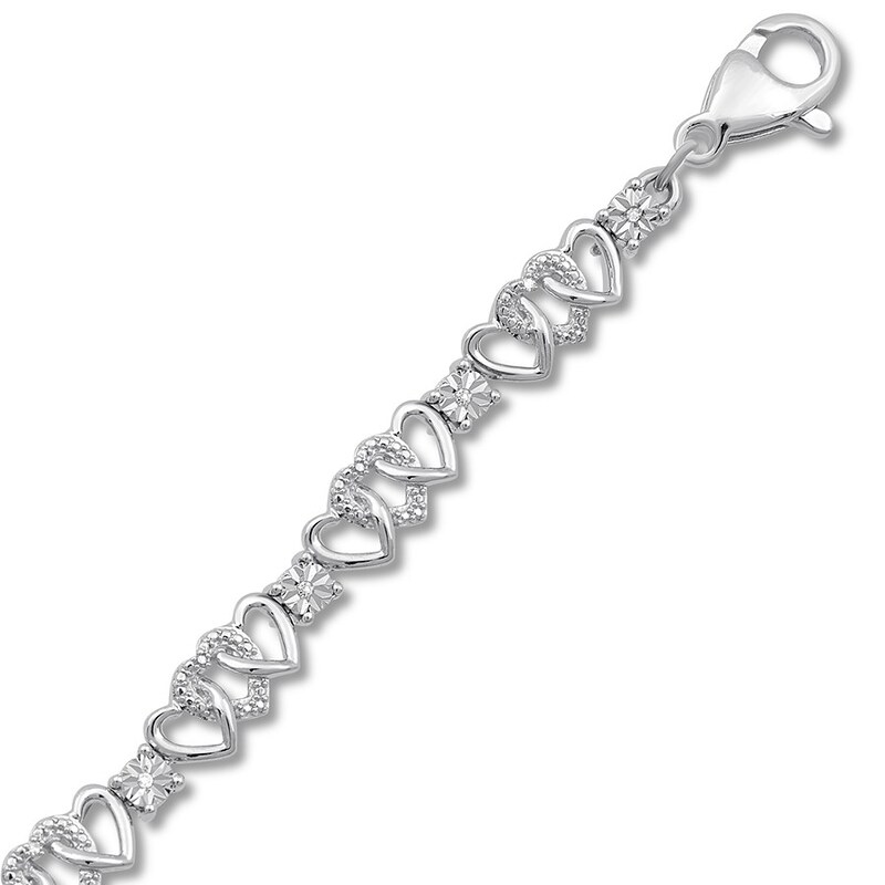 Sterling Silver Diamond Heart Bangle Bracelet Fashion Wristband Two Row Polished Style Fancy 1/20 Cttw Sterling Silver Diamond Heart Bangle Bracelet Fashion Wristband Two Row Polished Style Fancy 1/20 Cttw
