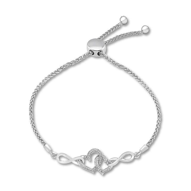 Diamond Heart Infinity Bolo Bracelet 1/6 ct tw Sterling Silver 9.5"