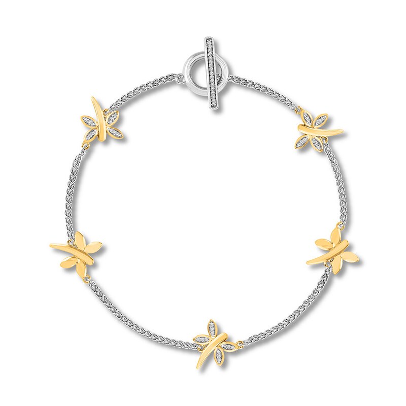 Main Image 1 of Diamond Dragonfly Bracelet 1/15 ct tw Sterling Silver & 10K Yellow Gold 7.25&quot;