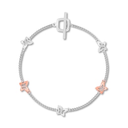 Diamond Butterfly Bracelet 1/20 ct tw Sterling Silver & 10K Rose Gold 7.25"