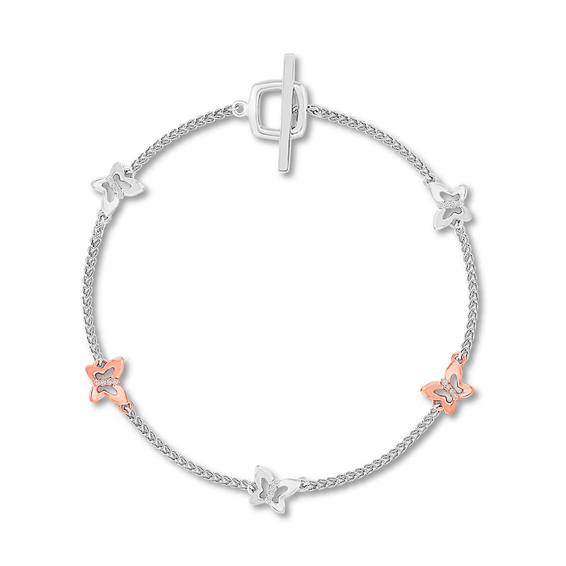 Main Image 1 of Diamond Butterfly Bracelet 1/20 ct tw Sterling Silver & 10K Rose Gold 7.25&quot;