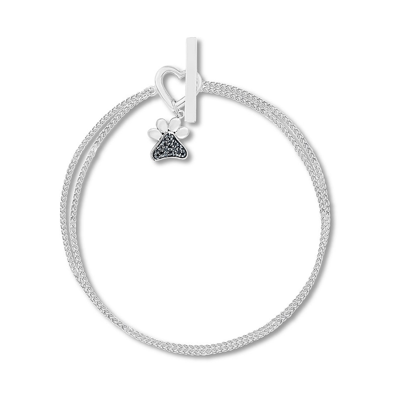Main Image 1 of Black Diamond Paw Print Bracelet 1/10 ct tw Sterling Silver