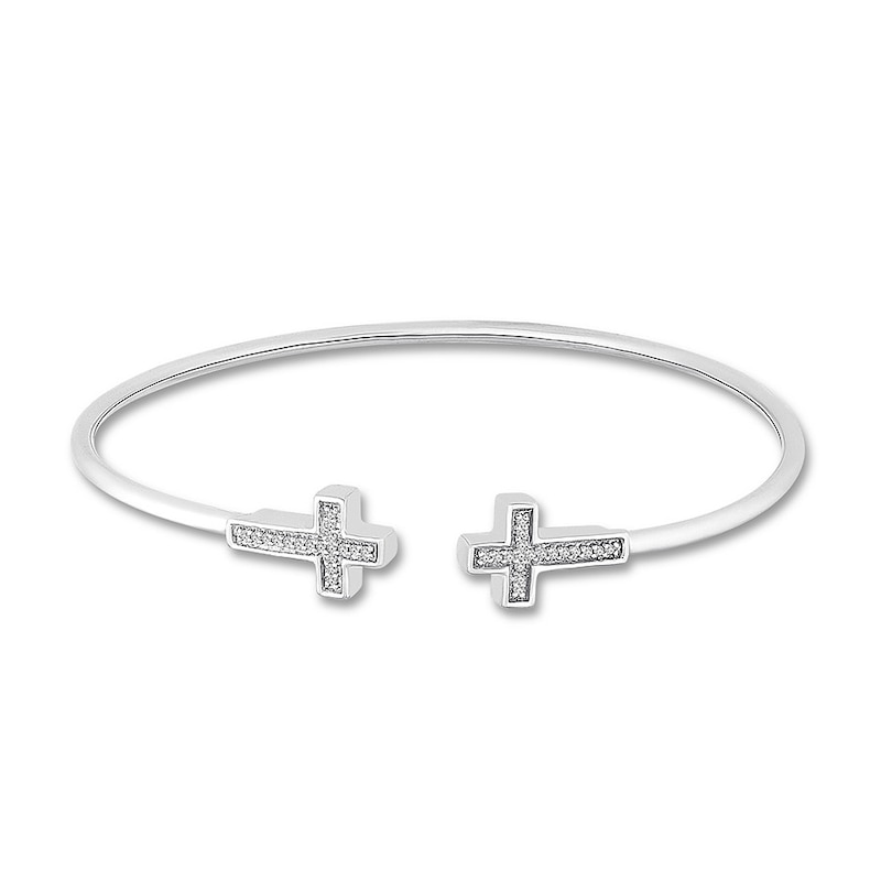 Main Image 1 of Diamond Cross Cuff Bracelet 1/10 ct tw Sterling Silver