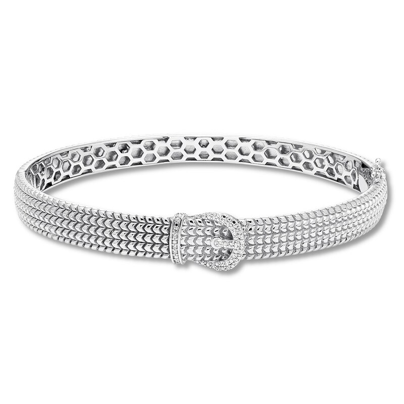 Diamond Buckle Bangle Bracelet 1/10 ct tw Sterling Silver