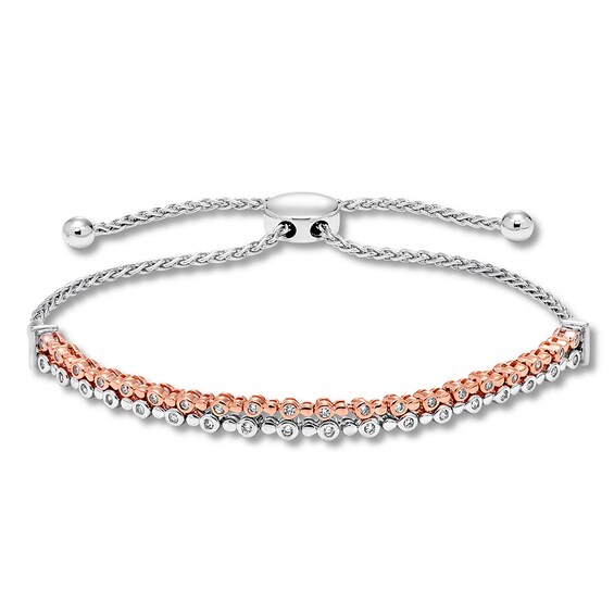 Diamond Bolo Bracelet 1/3 ct Sterling Silver & 10K Rose Gold 9.5"