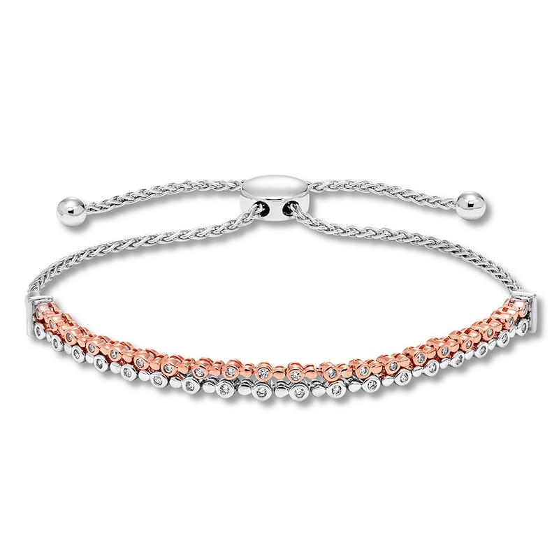 Diamond Bolo Bracelet 1/3 ct Sterling Silver & 10K Rose Gold 9.5"