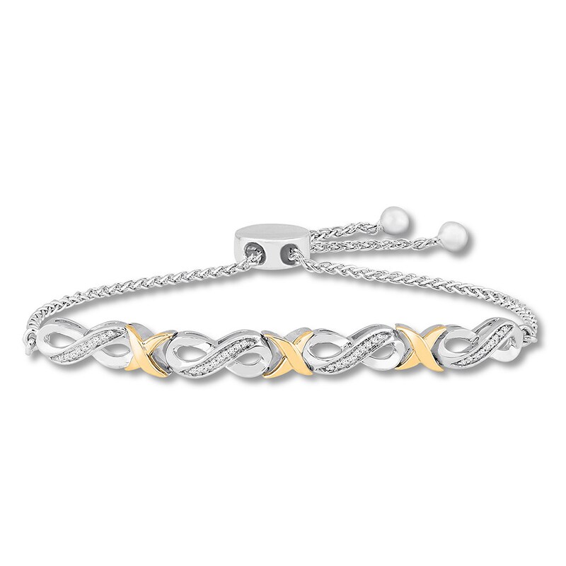 Infinity & Kisses Bolo Bracelet 1/10 Carat tw Sterling Silver & 10K Yellow Gold