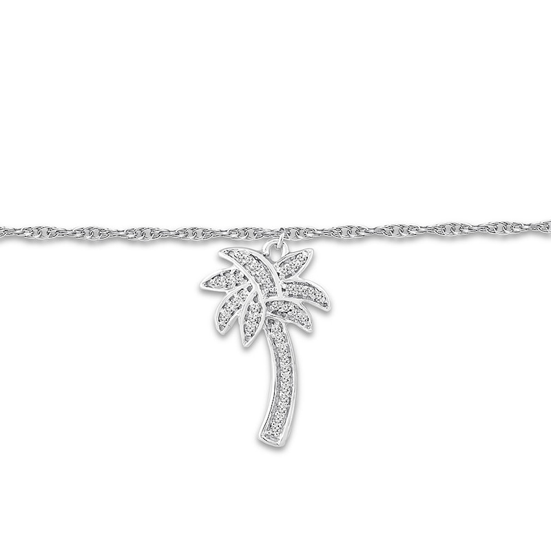Diamond Palm Tree Anklet 1/20 ct tw Round-cut Sterling Silver 9"