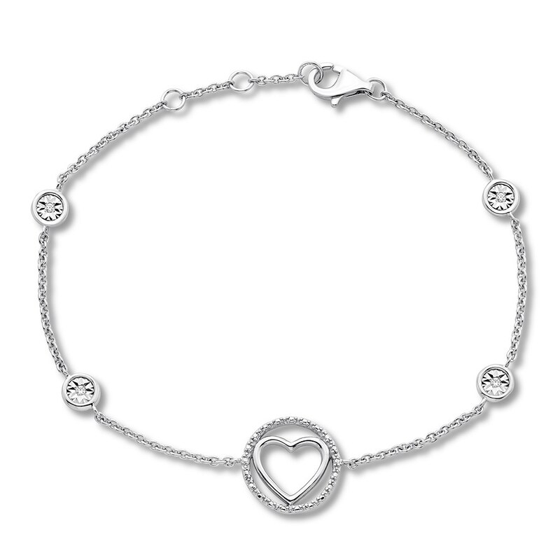 Main Image 1 of Diamond Heart Bracelet 1/10 ct tw Round-cut Sterling Silver 7.5&quot;