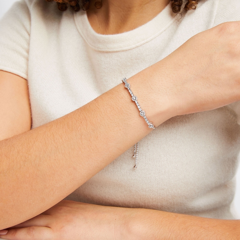 Main Image 2 of Diamond Bolo Bracelet 1/5 ct tw Round-cut Sterling Silver