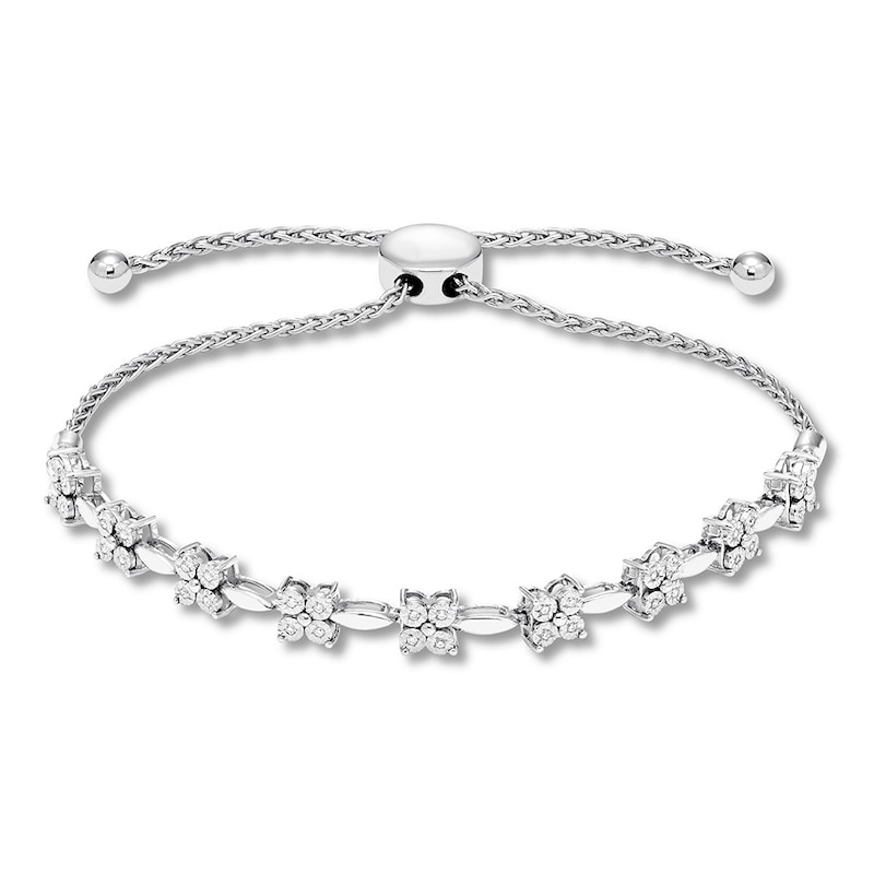 Main Image 1 of Diamond Bolo Bracelet 1/10 ct tw Round-cut Sterling Silver