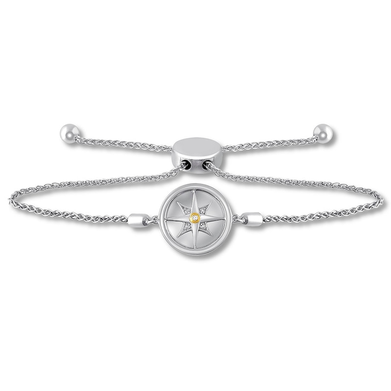 Compass Bolo Bracelet Diamond Accent Sterling Silver & 10K Yellow Gold 9.5"