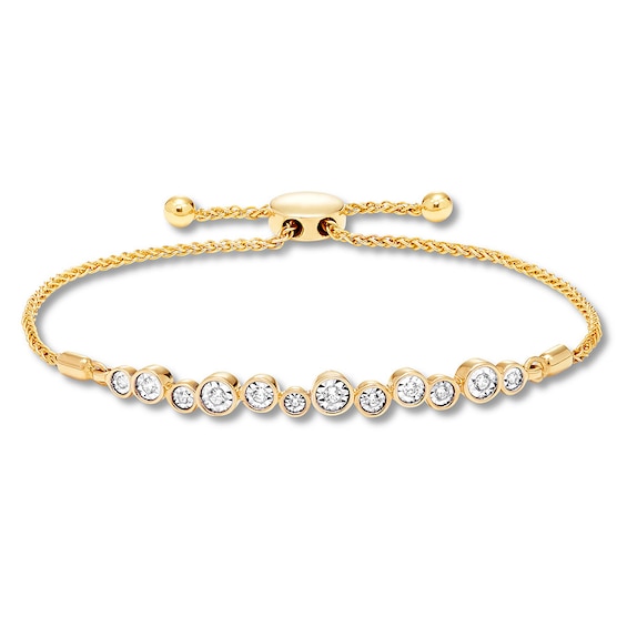 Diamond Bolo Bracelet 1/5 ct tw Round-cut 10K Yellow Gold 9.5"