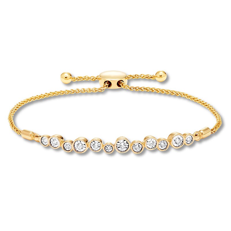 Main Image 1 of Diamond Bolo Bracelet 1/5 ct tw Round-cut 10K Yellow Gold 9.5&quot;