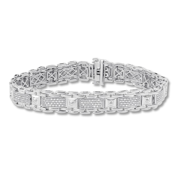 Men's Diamond Bracelet 1/2 ct tw Roundcut Sterling Silver 8.5" Kay