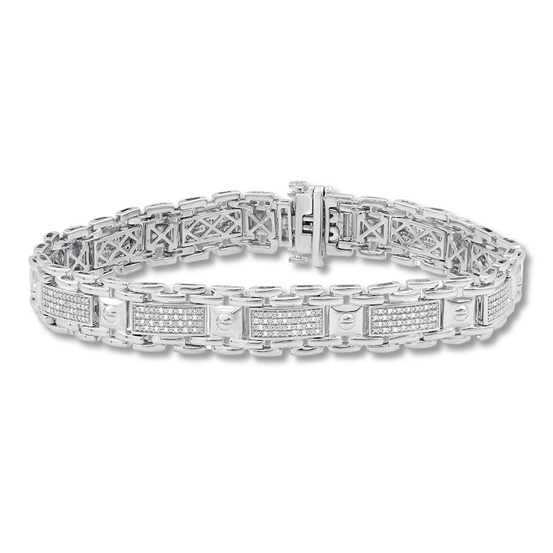 Men's Diamond Bracelet 1/2 ct tw Round-cut Sterling Silver 8.5"