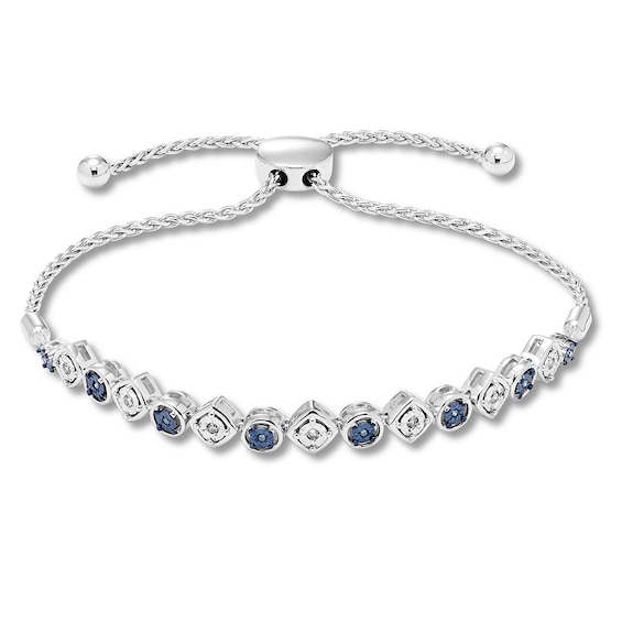 Blue & White Diamond Bolo Bracelet 1/10 ct tw Sterling Silver 9.5"