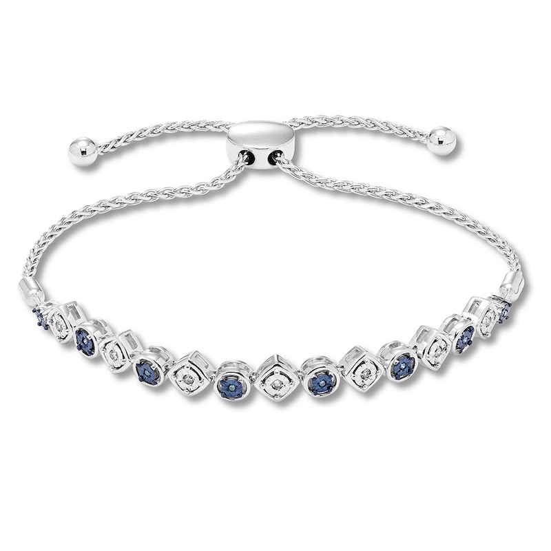 Main Image 1 of Blue & White Diamond Bolo Bracelet 1/10 ct tw Sterling Silver 9.5&quot;