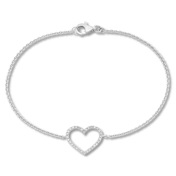Diamond Heart Bracelet 1/10 ct tw Round-cut Sterling Silver 7.5"