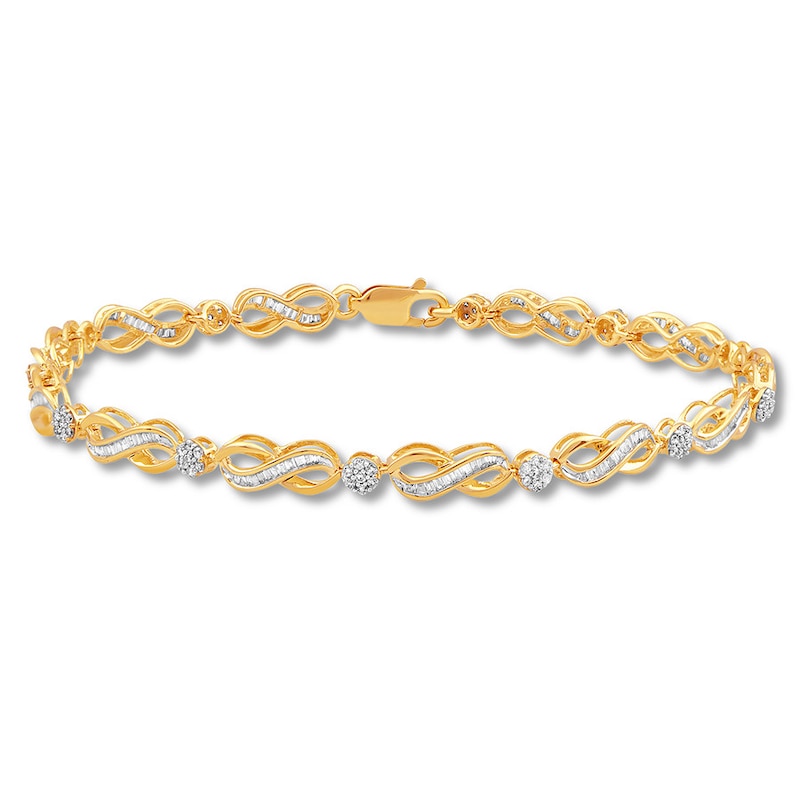 Main Image 1 of Diamond Infinity Bracelet 1 cttw Baguette & Round 10K Yellow Gold