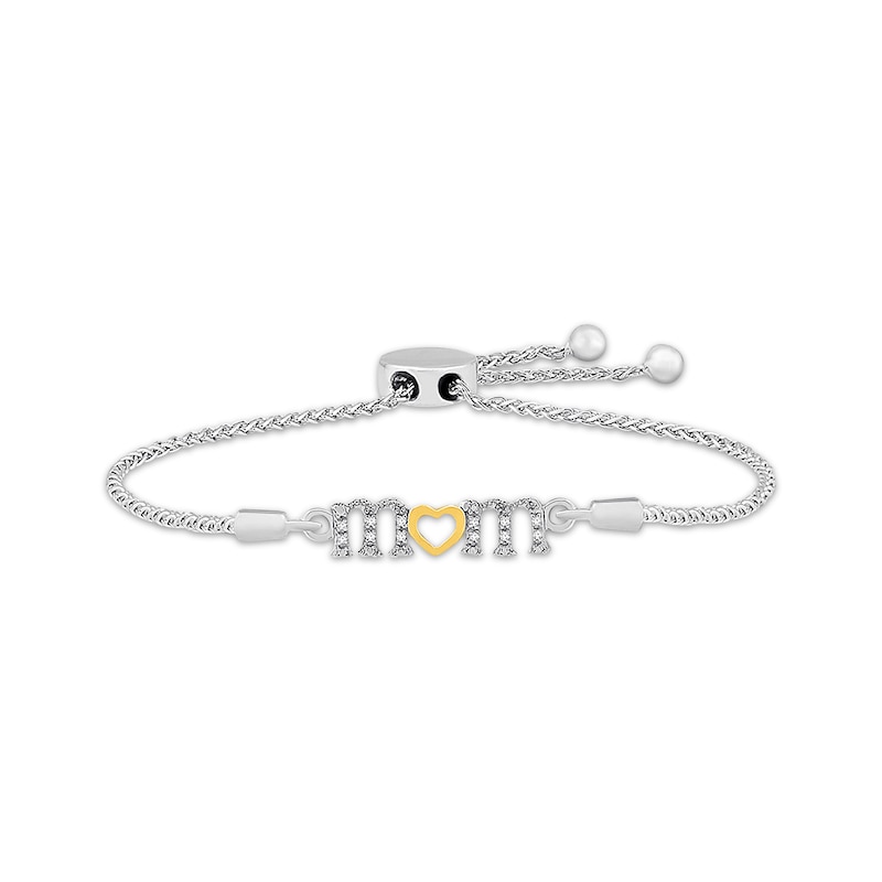 Main Image 1 of Diamond &quot;Mom&quot; Bolo Bracelet 1/20 ct tw Sterling Silver & 10K Yellow Gold 9.5&quot;