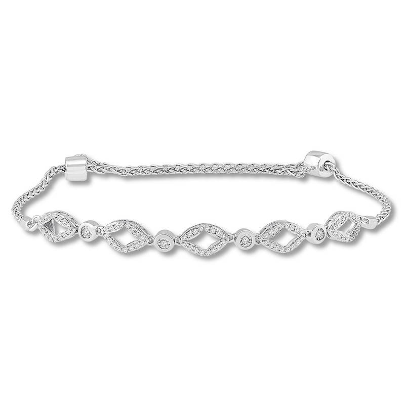 Main Image 1 of Diamond Bolo Bracelet 1/2 ct tw Round-cut 10K White Gold 7.25&quot;