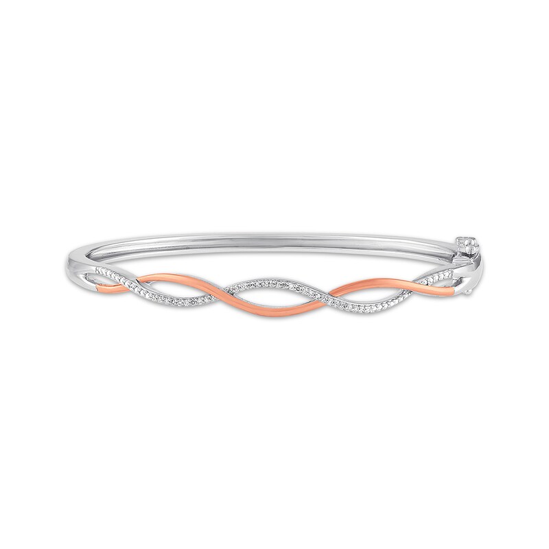 Diamond Bangle Bracelet 1/10 cttw Sterling Silver & 10K Rose Gold