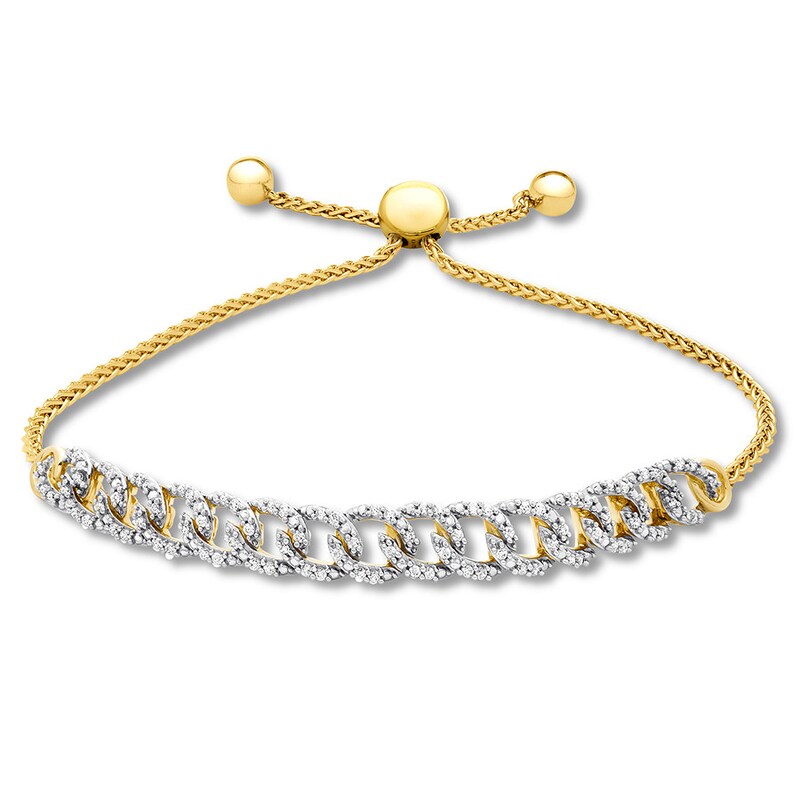 Diamond Link Bolo Bracelet 1/4 ct tw Round-cut 10K Yellow Gold 9.5"