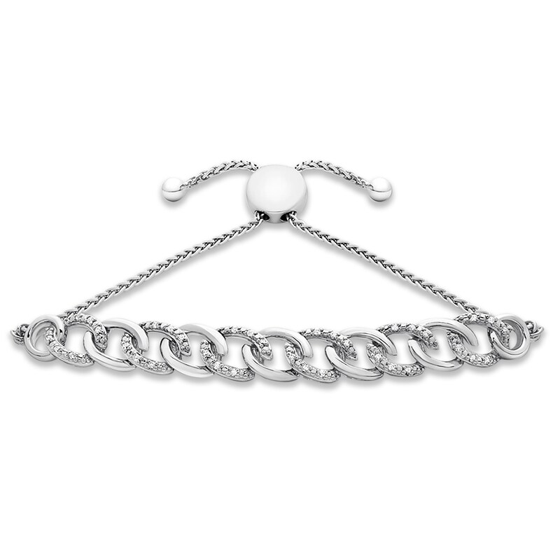 Diamond Link Bolo Bracelet 1/10 ct tw Round-cut Sterling Silver 9.5"