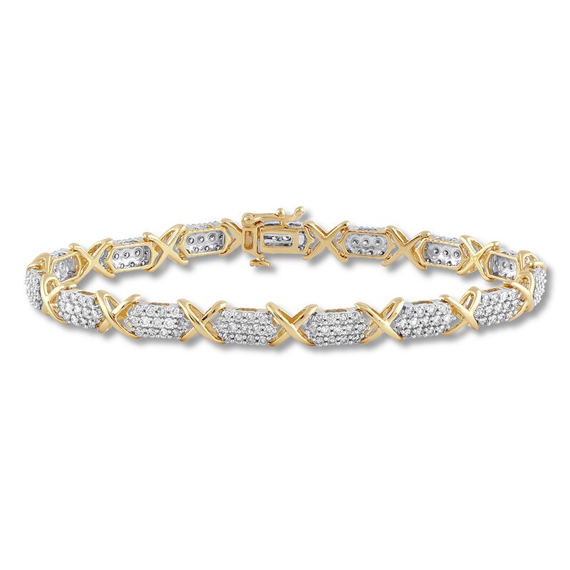 Diamond Bracelet 3 ct tw Round-cut 10K Yellow Gold 7.5"