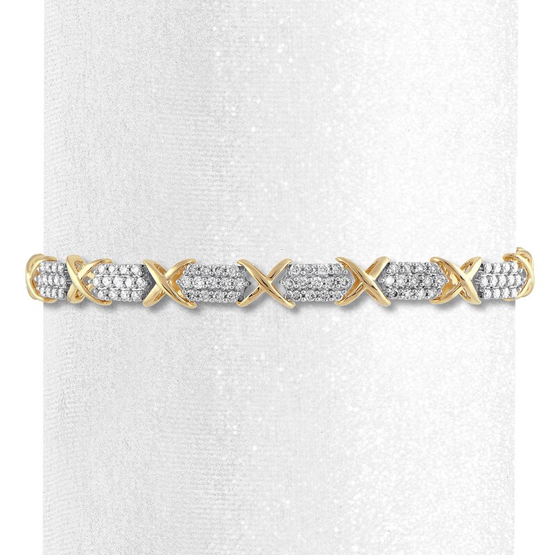 Diamond Bracelet 3 ct tw Round-cut 10K Yellow Gold 7.5"