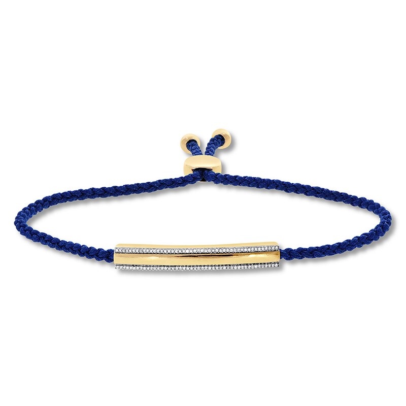 Diamond Bar Bolo Bracelet 1/6 ct tw 10K Yellow Gold/Blue Cord 9.5"