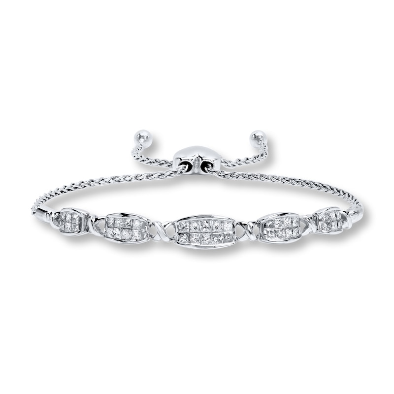 Diamond Bolo Bracelet 1 ct tw Princess-cut Sterling Silver 9.5"