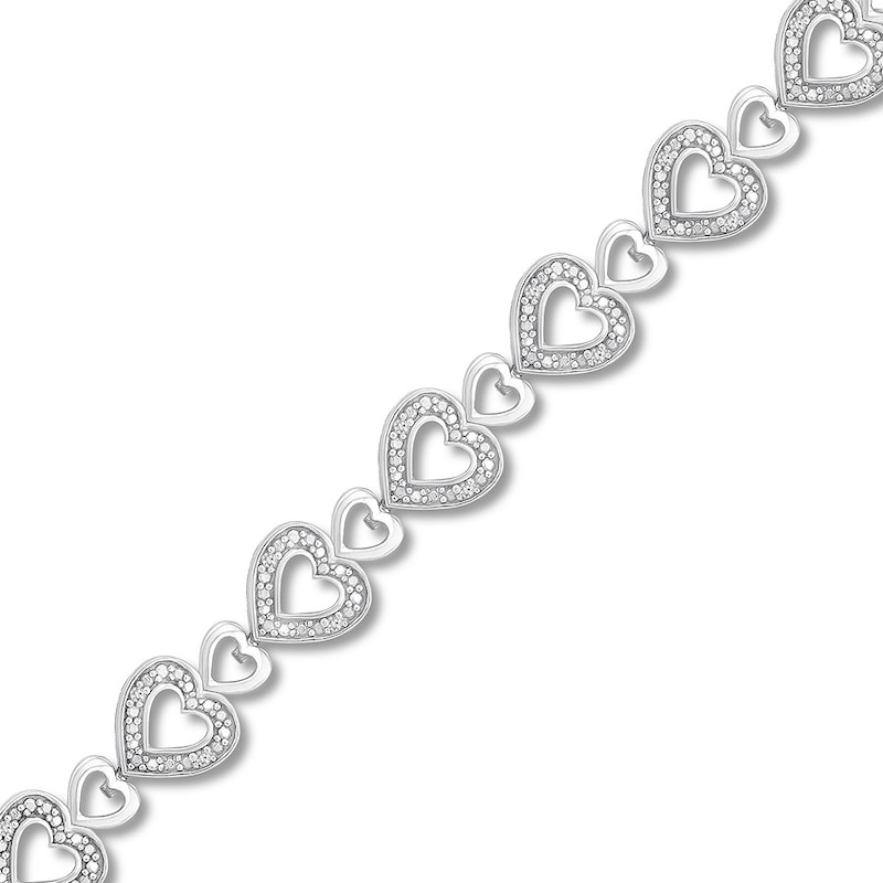 Diamond Heart Bracelet 1/8 ct tw Round-cut Sterling Silver 7.25"
