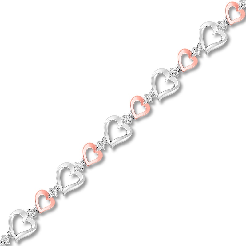 Main Image 1 of Diamond Heart Bracelet 1/10 ct tw Sterling Silver & 10K Rose Gold