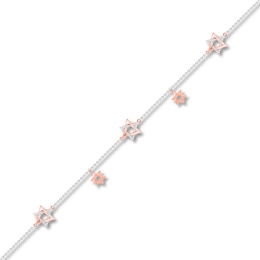 Diamond Star of David Bracelet Sterling Silver & 10K Rose Gold 7.5"