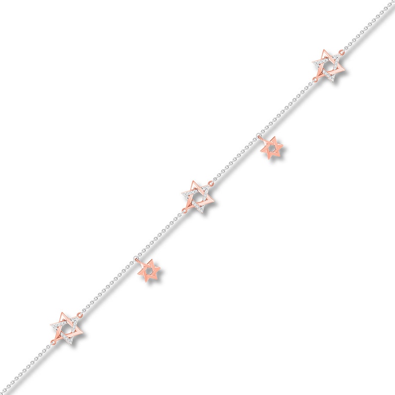 Diamond Star of David Bracelet Sterling Silver & 10K Rose Gold 7.5"