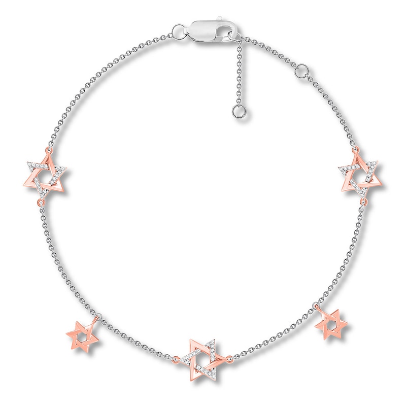 Main Image 2 of Diamond Star of David Bracelet Sterling Silver & 10K Rose Gold 7.5&quot;