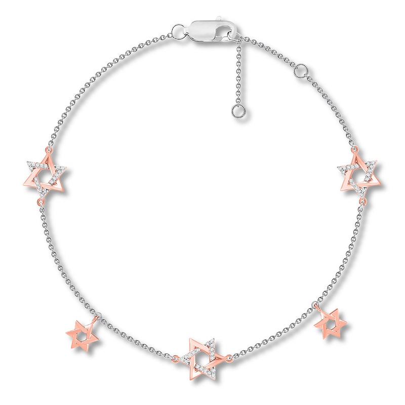 Diamond Star of David Bracelet Sterling Silver & 10K Rose Gold 7.5"